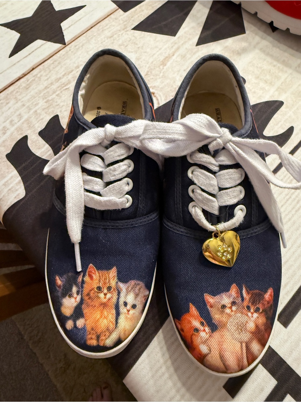 The Bradford Exchange Navy Kids Sneakers with Kitten Prints and Gold Heart Charm